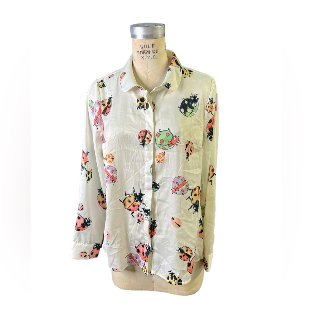 Modcloth L Ladybug Print Button Down Blouse - image 1